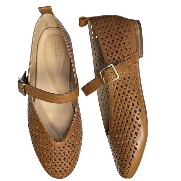 Clarks Women's Fawna Jane Tan Leather Perforated Flats size 9.5 New - Picture 9 of 10